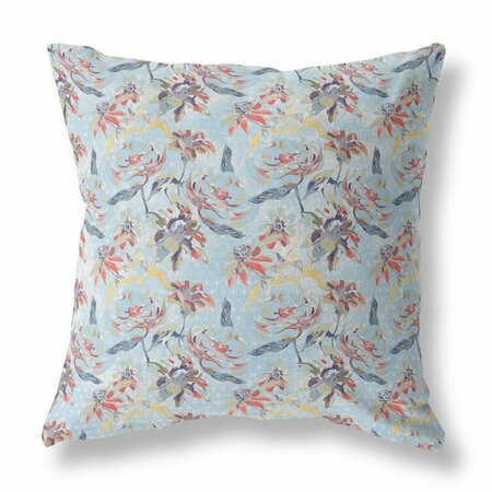 PALACEDESIGNS 20 in. Roses Indoor & Outdoor Throw Pillow Light Blue Indigo & Red PA3097648